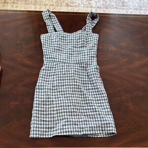 Reformation Blue and White Checkered Midi Dress - Brigitte Linen Dress